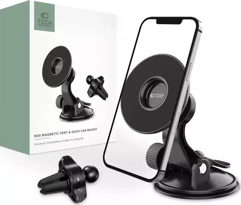 Mbajtës magnetik veture 4kom.pl N50 MagSafe, për panel dhe grilë ajri, i zi