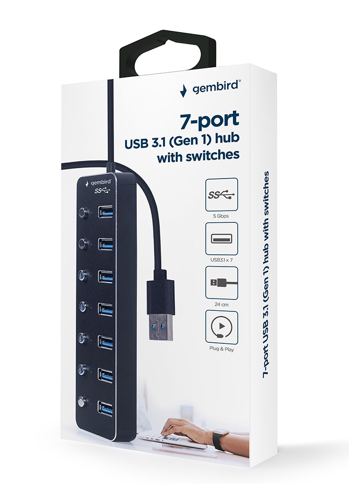 USB Hub Unitek UHB-U3P7P-01, 7 porta, USB 3.1 Gen 1, i zi