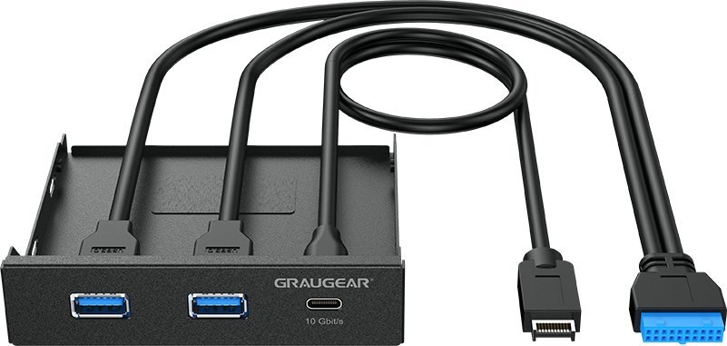 Panel i përparmë Graugear G-MP01, USB 3.1, USB-C dhe 2x USB-A, i zi