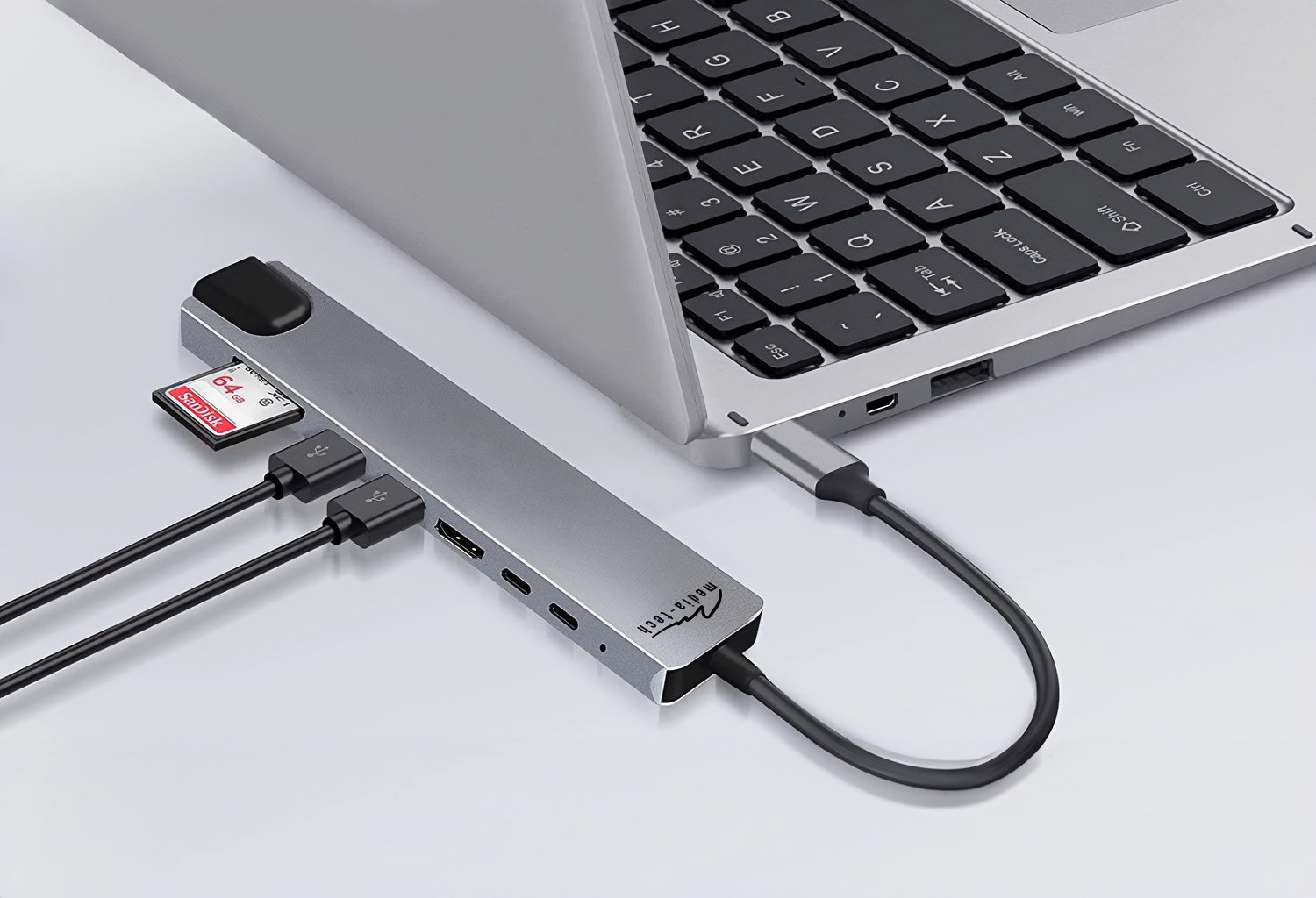 Stacion lidhës Media-Tech 8 në 1 GIGA LAN HUB MT5046, i hirtë