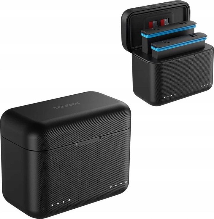 Пренослив полнач за батерии TELESIN, за Insta360 X3 X4, 2 слота, со складирање за TF картичка, црн