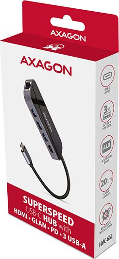 Stacion dokimi Axagon HMC-6GL USB C, HDMI GLAN USB, 60W, gri