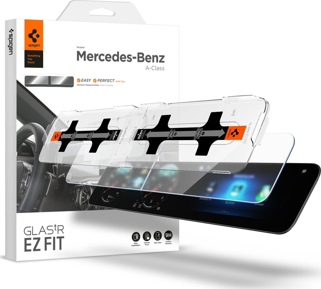 Mbrojtës ekrani Spigen Mercedes Benz Glass tR EZ Fit, anti-glare, set 2 copë, transparant