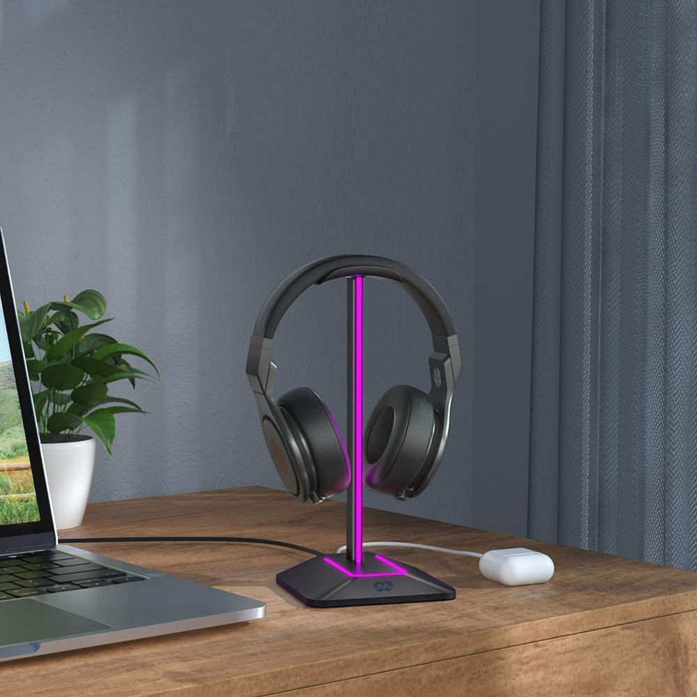 Држач за слушалки Mozos, RGB, пластика, Црна