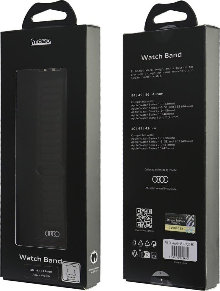 Rrip për Apple Watch Audi Logo Genuine Leather Magnetic, 40 41 42mm, lëkurë natyrale, i zi