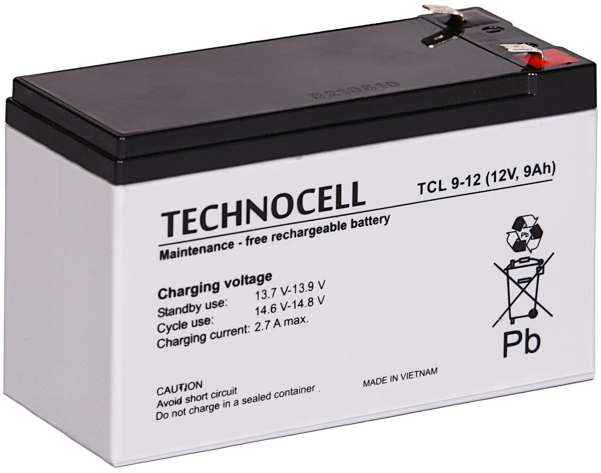 Bateri TECHNOCELL TCL9-12, 12V 9Ah AGM, për UPS dhe alarme, e zezë
