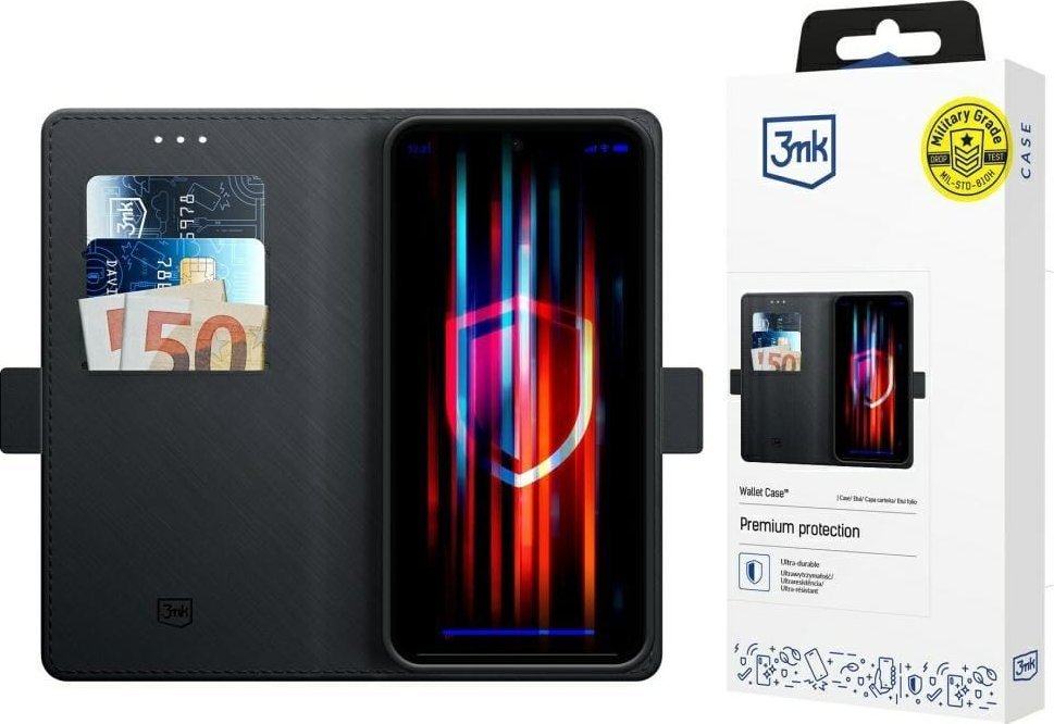 Футрола-паричник 3МК за Самсунг Галакси A26 5G, со држач за картички, црна