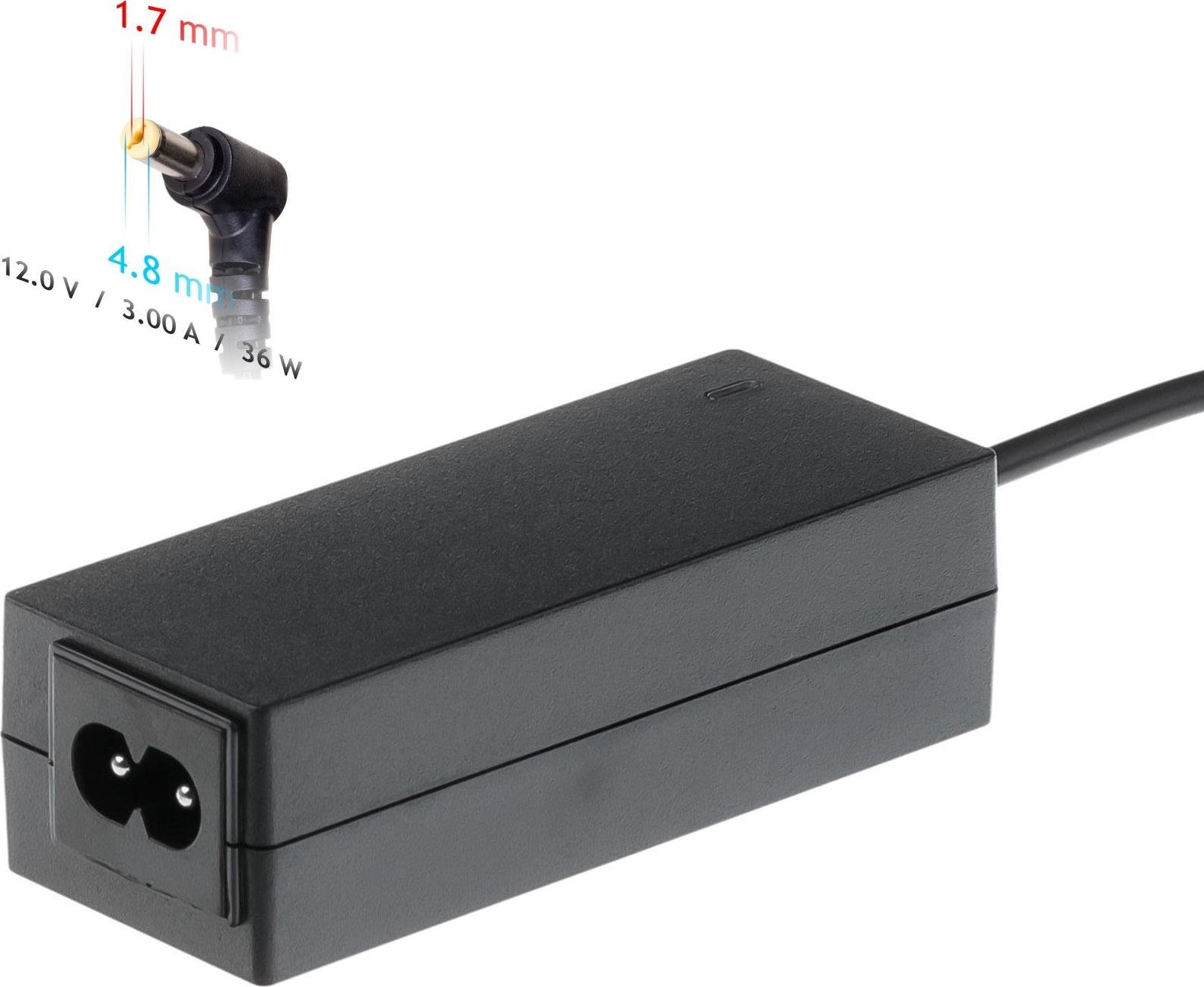 Karikues për laptop Akyga AK-ND-49, 36 W, 12 V, 1.7 mm, i zi