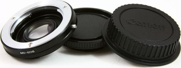 Adapter objektivi Pixco Canon EOS EF EF S në Minolta MD, bronz kromi, lente MC