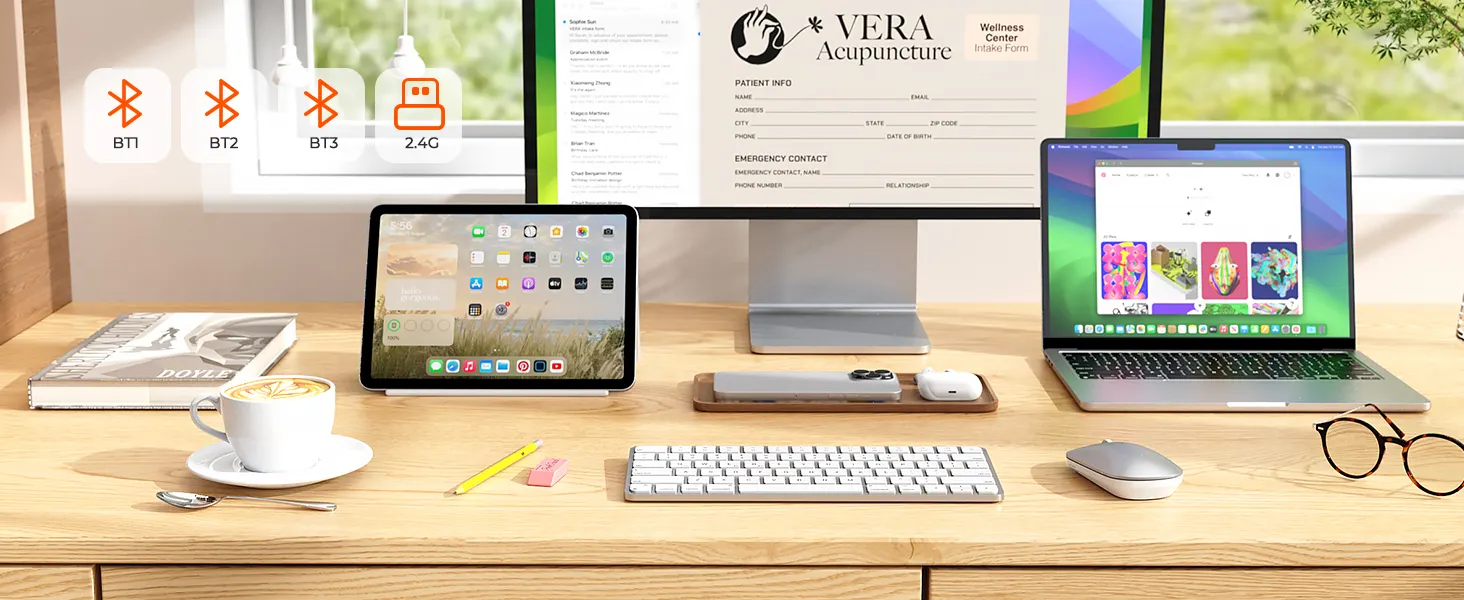 Tastierë Wireless Dual-Mode Meetion C210 (2.4GHz + Bluetooth) për Mac & Windows , White