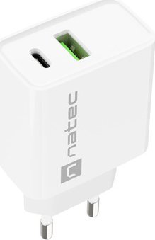 Karikues universal Natec Ribera 20W, 1x USB A, 1x USB C, i bardhë