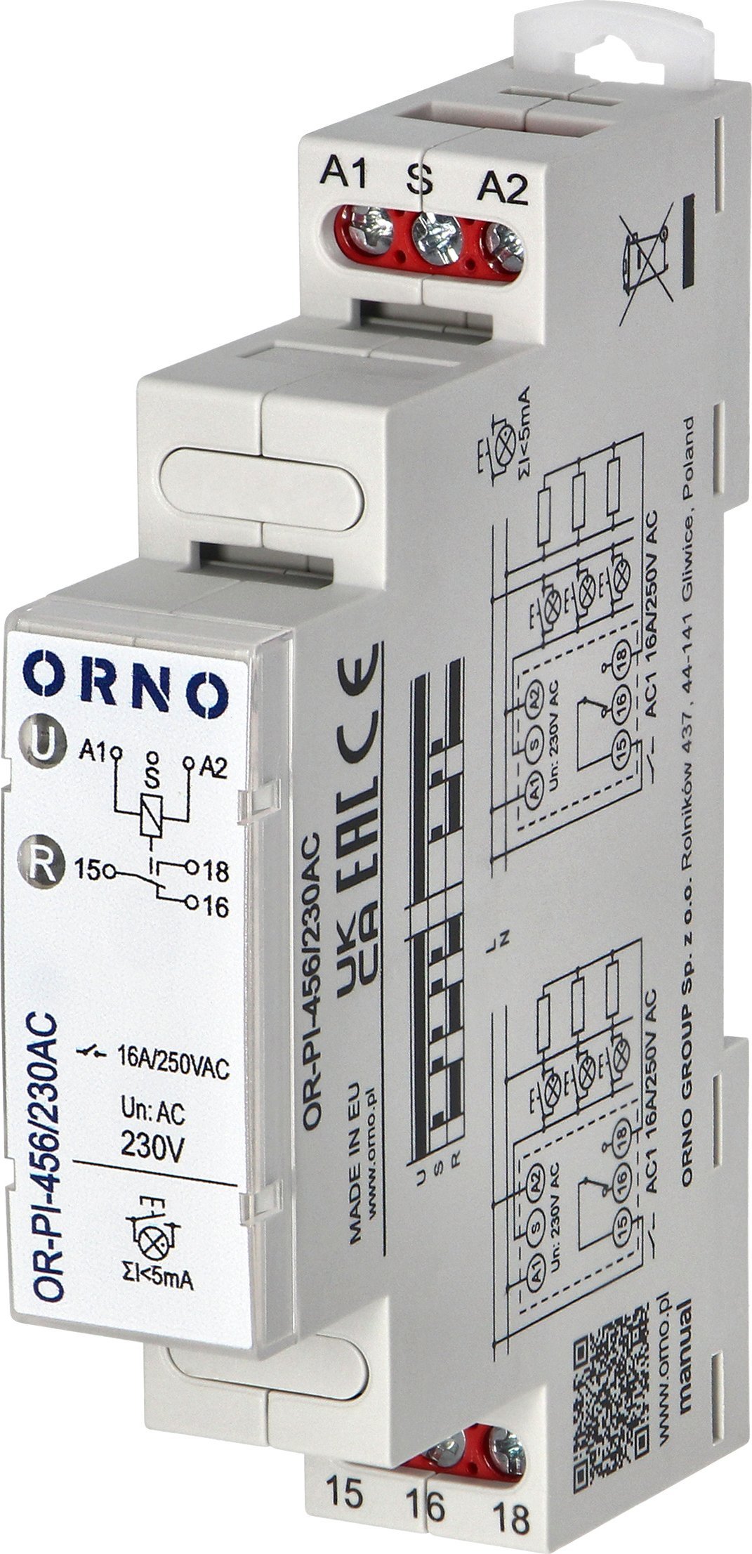 Rele bistabile ORNO OR-PI-456, 230V AC, 16A, për shinë DIN