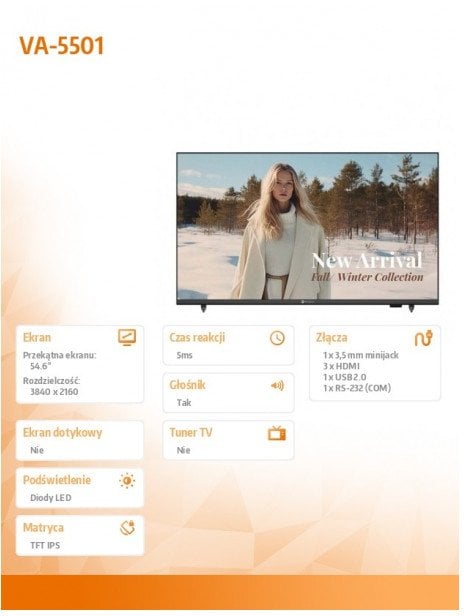 Ekran digital signage AG Neovo VA5501, 55", 4K UHD, i zi
