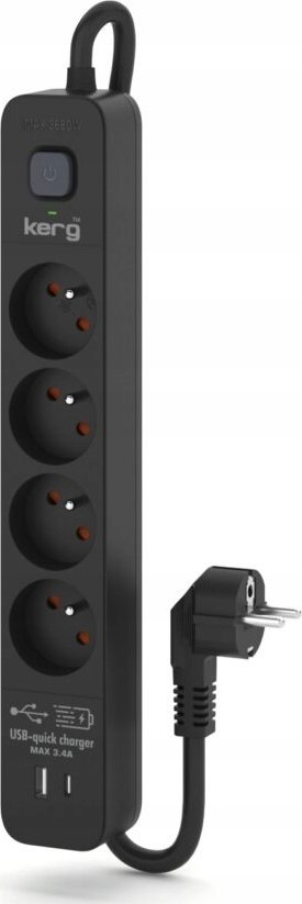 Shirit rryme Kerg, 4 priza, USB A C 18W, 5m, i zi