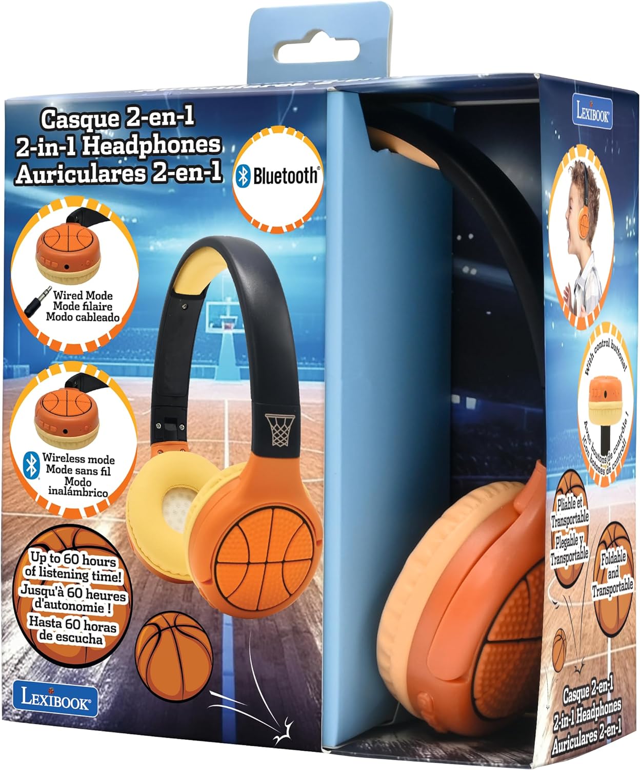 Kufje për fëmijë Lexibook Basketball, Bluetooth 5.0, kufizim volum 85 dB, portokalli