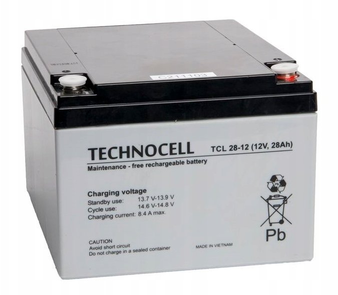 Bateri AGM Technocell TCL, 12V, 28Ah, e zezë