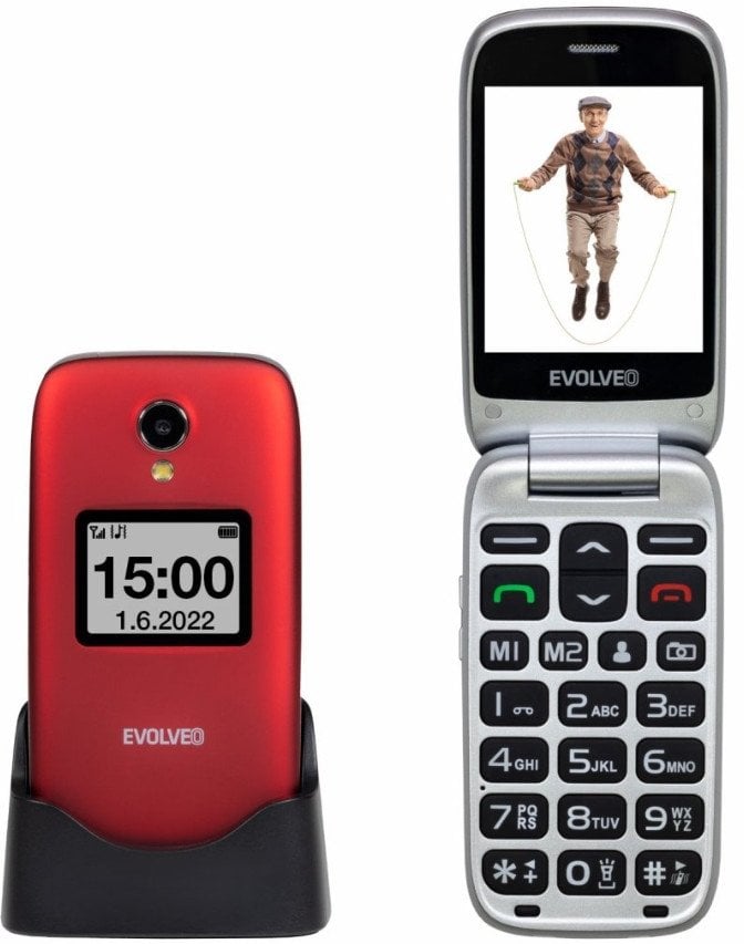 Telefoni me kapak EVOLVEO EasyPhone FS, ekran 2.8", për të moshuar, i kuq