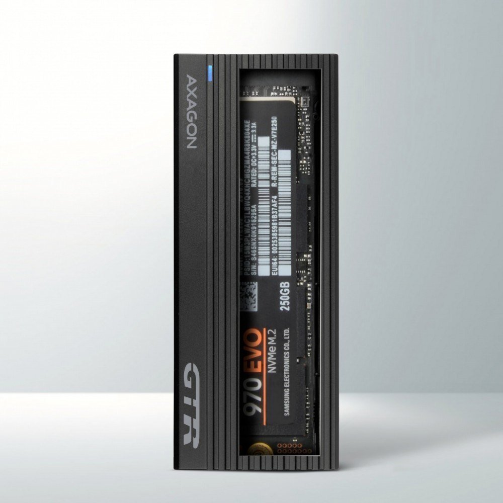 Надворешно куќиште AXAGON EEM2-GTR, за SSD NVMe M.2, USB 3.2 Gen 2, алуминиум, сиво