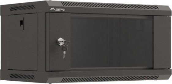 Raft muri Lanberg Rack 19, 4U, 540x350 mm, derë e xhamtë, i zi