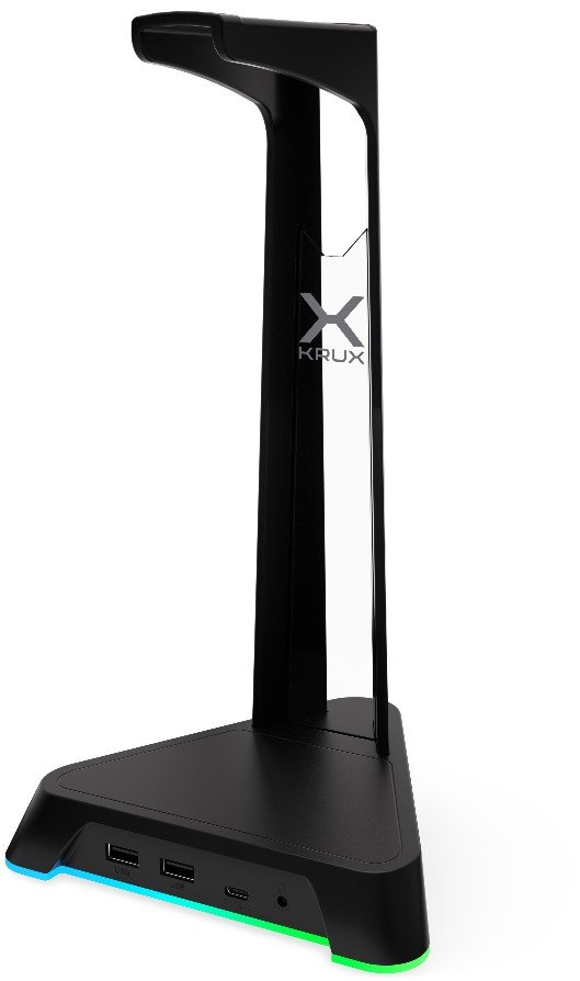 Qëndrim për kufje KRUX Rivt KRXG003, USB hub, ndriçim RGB, i zi