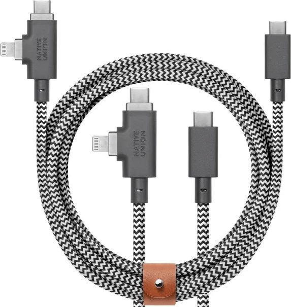 Kabllo karikimi Native Union Belt Cable Duo Pro, USB C në USB C dhe Lightning, 2.4m, 240W, Zebra
