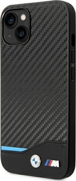 Futrollë telefoni BMW Leather Carbon për iPhone 14 Plus 6.7", lëkurë, karbon, e zezë