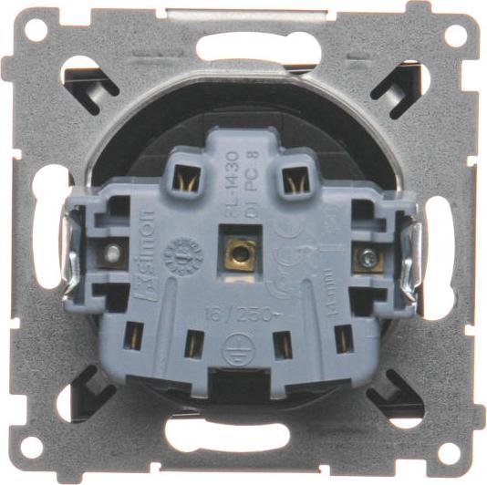 Prizë modulare Kontakt-Simon Simon 54, 16A 250V, me tokëzim dhe mbrojtëse sigurie, e zezë mat