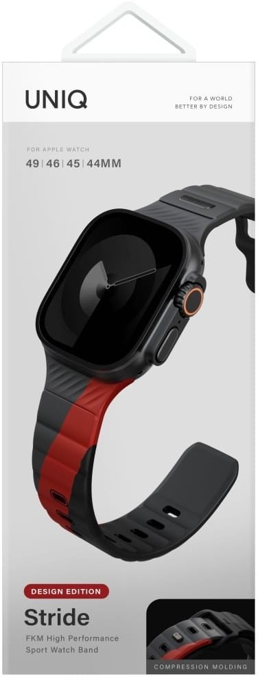 Rrip dore UNIQ Stride De Rubber për Apple Watch 49/46/45/44 mm, FKM gome, charcoal