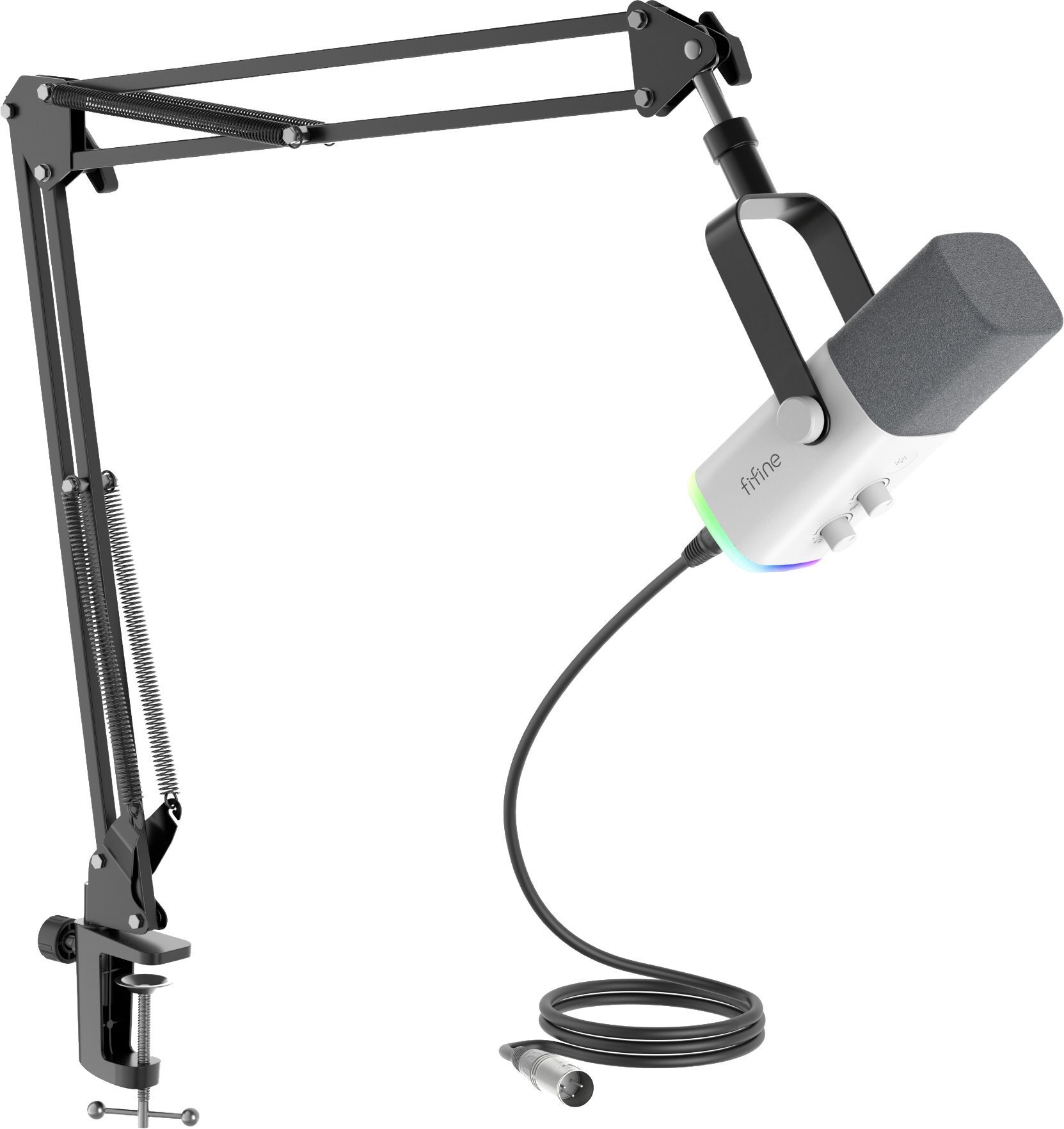 Mikrofon dinamik FIFINE AM8TW, RGB, për podcast dhe streaming, i bardhë