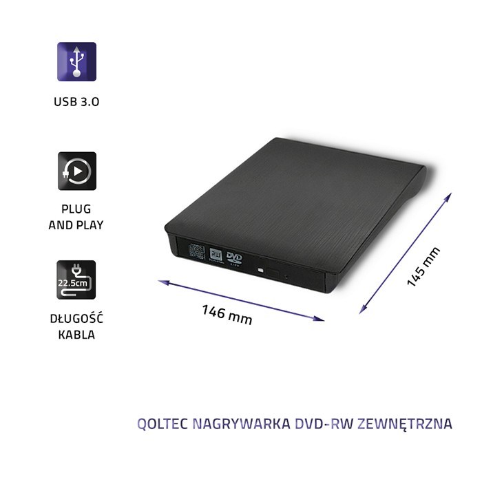 Disk optik DVD-RW Qoltec, USB 3.0, i zi