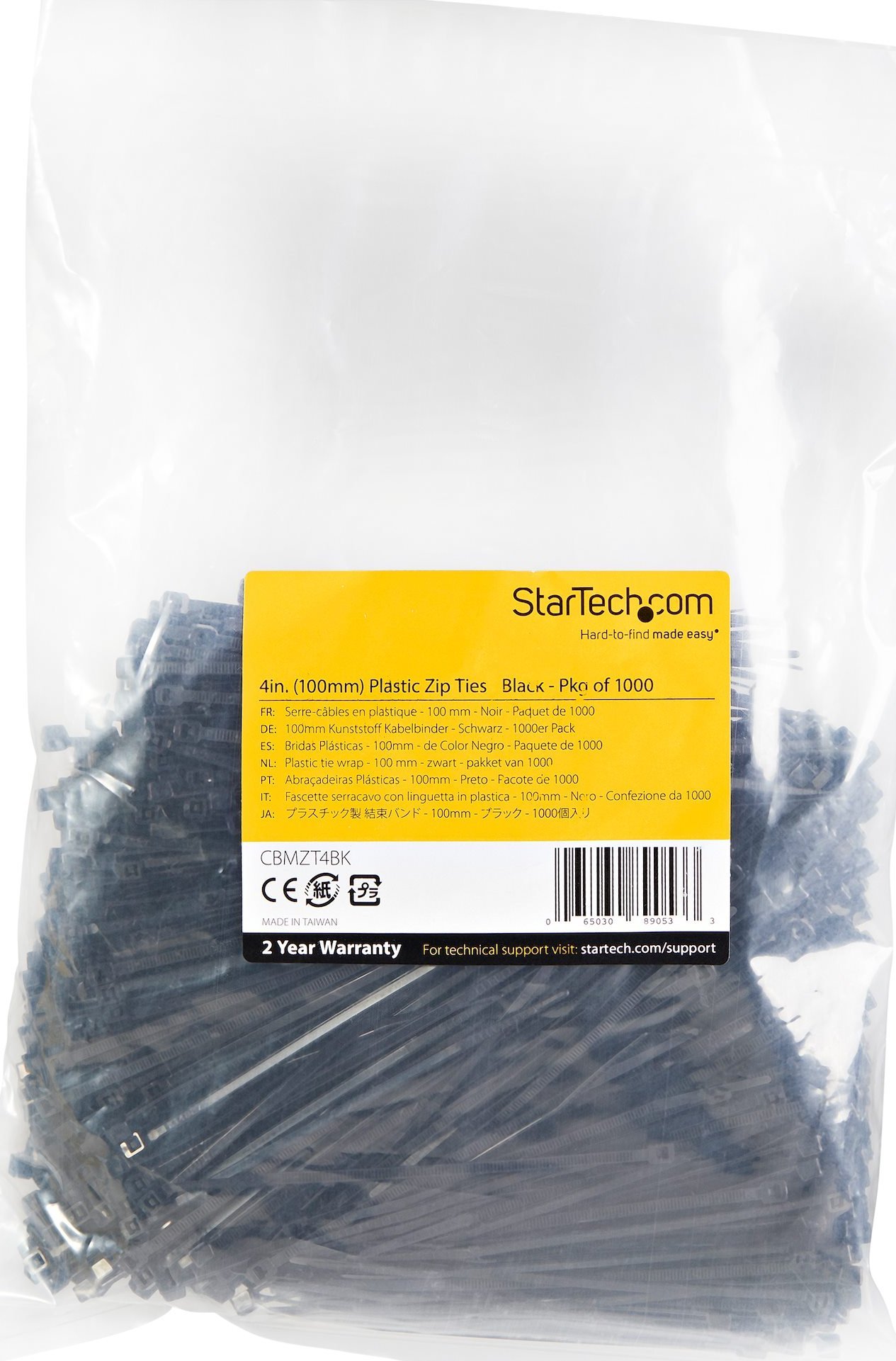 Lidhëse kabllosh StarTech.com, 4" 10cm, paketim 1000 copë, të zeza