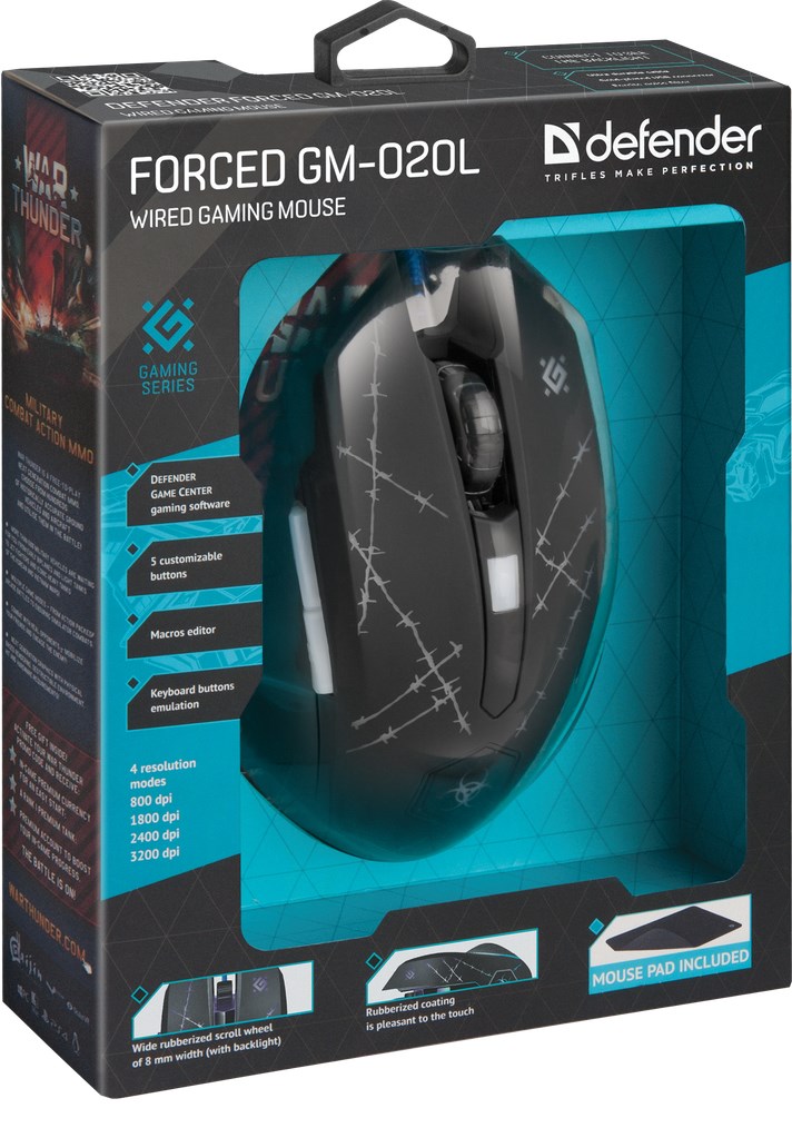 Maus lojërash Defender FORCED GM-020L, USB, 3200 DPI, i zi