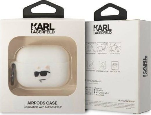 Mbulesë Karl Lagerfeld KLAP2RUNCHH për Apple AirPods Pro 2, silikon, e bardhë