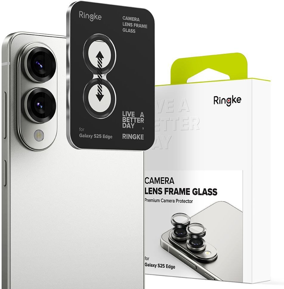 Mbrojtëse kamere Ringke Camera Frame Protector Galaxy S25 Edge, set 2 copë, alumini dhe xham, e zezë