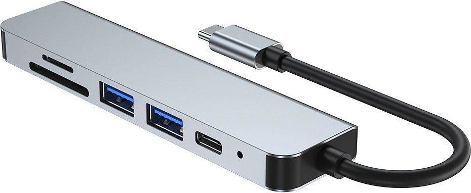 Adapter USB C Tech-Protect V4 6 në 1, HDMI, USB, alumini, gri