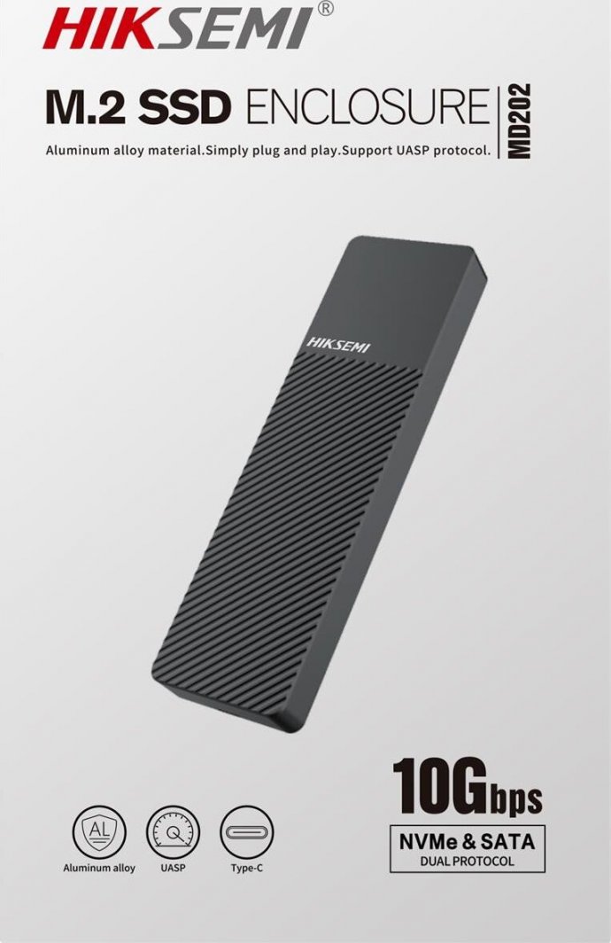 Enkas SSD Hikvision Hub MD202 STD, NVMe dhe SATA, portë USB, i zi