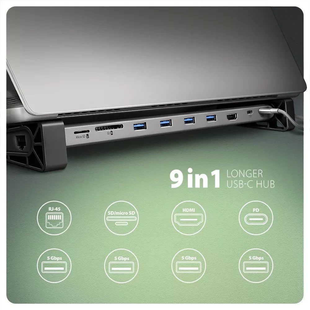 HUB USB Axagon HMC-10HLS, 9in1, USB C, HDMI 4K, gri