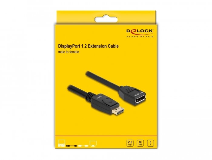 Kabllo zgjatues DisplayPort Delock, 5 m, 4K 60 Hz, i zi