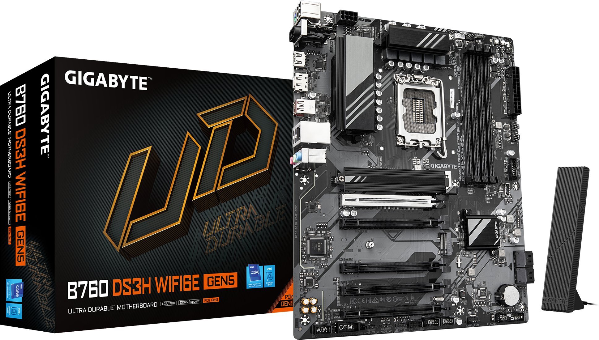 Pllakë amë Gigabyte B760 DS3H WIFI6E GEN5, DDR5, Wi-Fi 6E, ATX