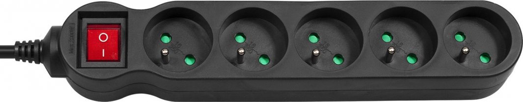 Maclean MCE183 Продолжувач за Струја, 5 Утичници со Прекинувач, Црн