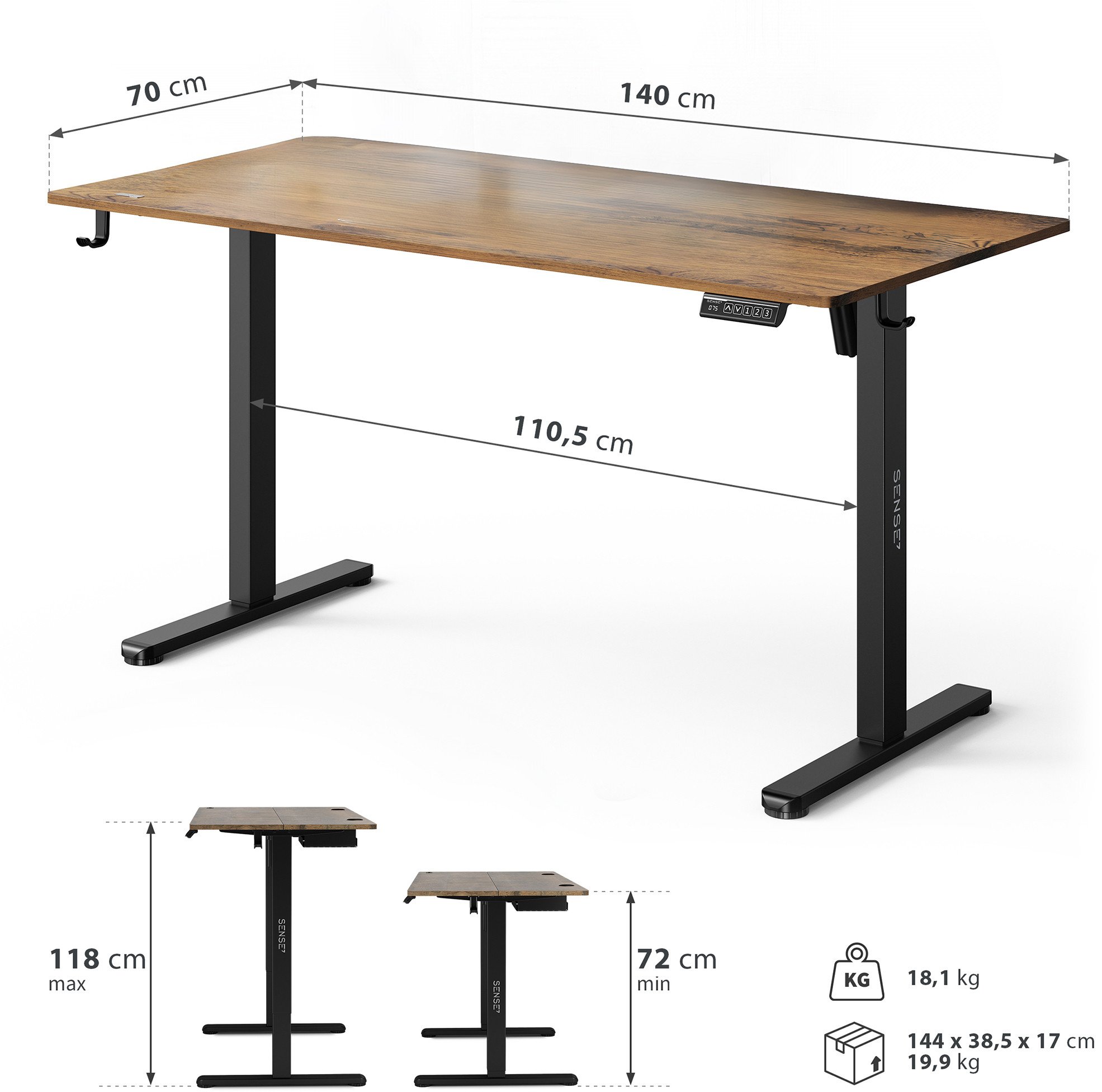 [OUTLET] Tavolinë elektrike SENSE7 NOJO LIGHT, 140 x 70 cm, kafe e errët