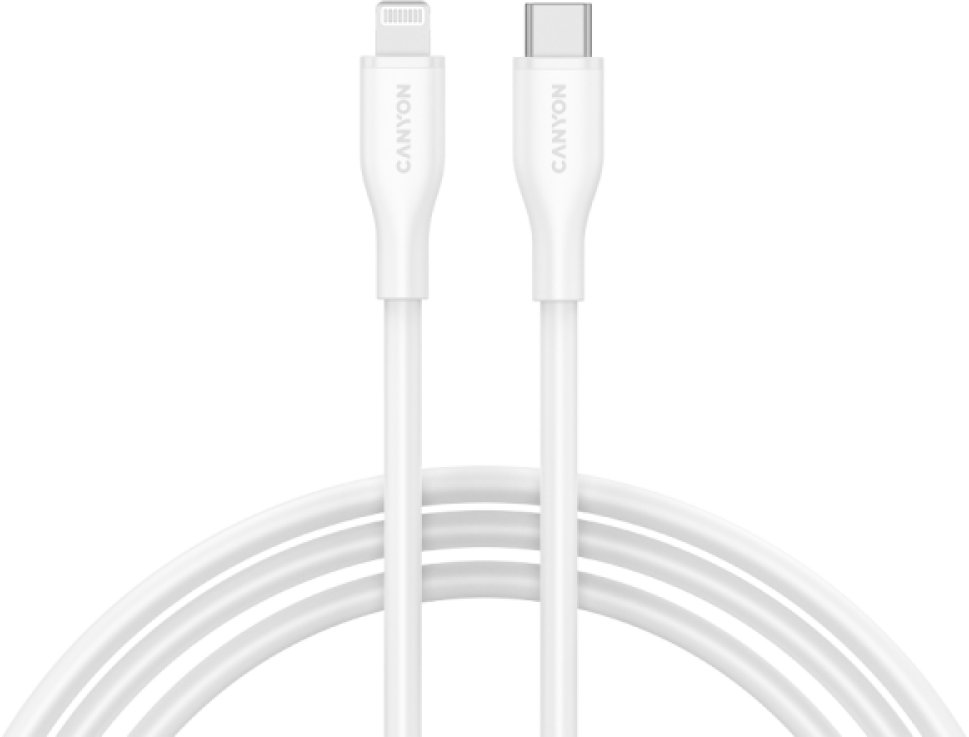 Kabllo USB Canyon CLNM60, USB C në Lightning, 1m, 60W, silikon, e bardhë
