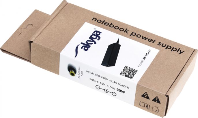 Karikues për laptop Akyga 90W, 3mm, 4.7A, 19V