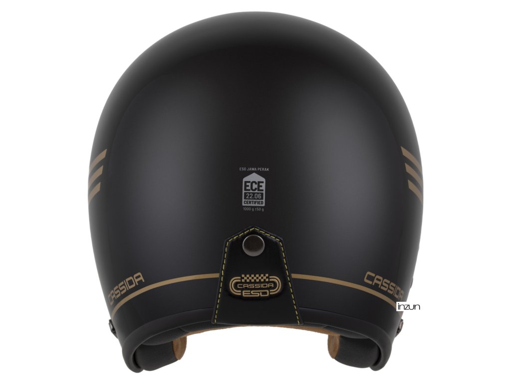 Helmetë moto CASSIDA ESO Jawa Pérák 2026, fibra xhami, black pearl gold