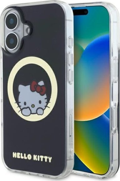 Mbulesë telefoni Hello Kitty HKHMP16SHSWKK, për iPhone 16 6.1", MagSafe, e zezë