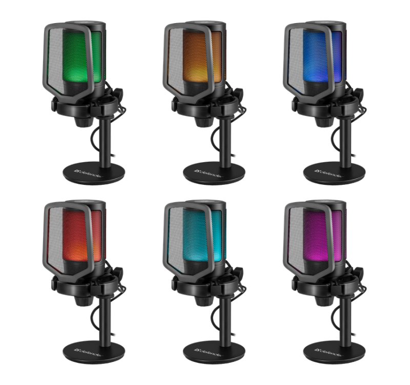 Mикрофон USB Defender Impulse GMC 600, кондензатор, RGB, црн