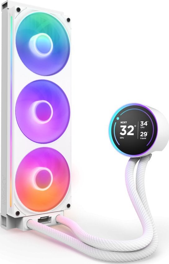 Ладилник за вода за процесор NZXT Kraken Elite 360 RGB, 360 mm, IPS екран 2.72\", бел