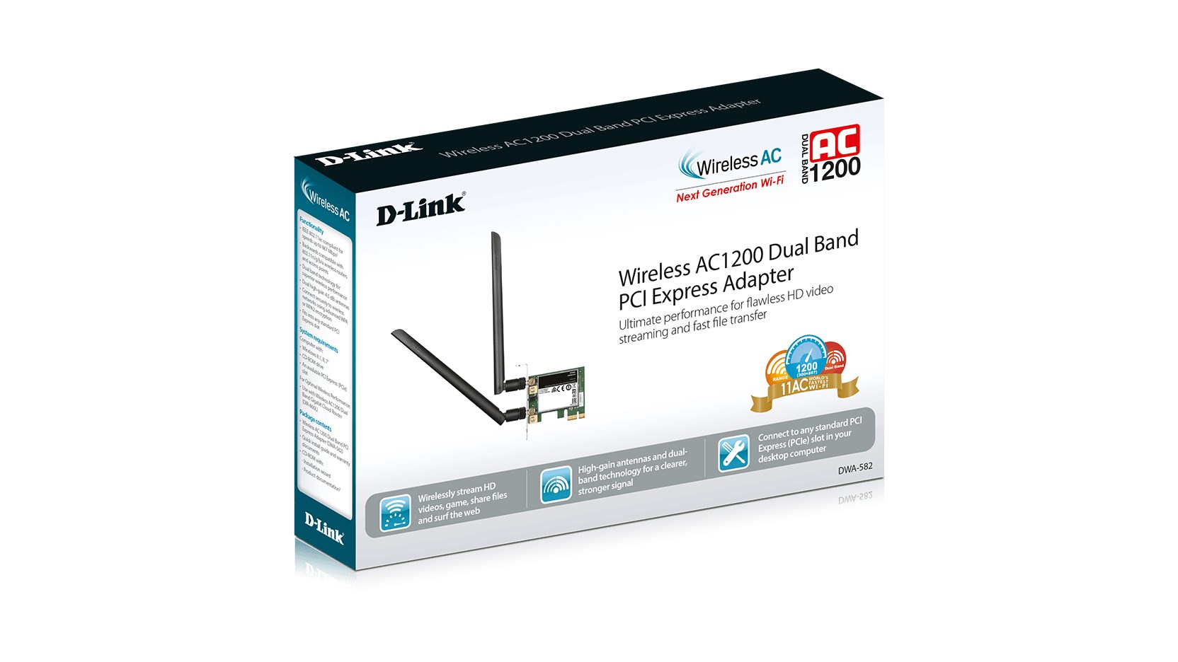 Përshtatës rrjeti D-Link DWA-582, 802.11n Dual Band, PCIe, i zi