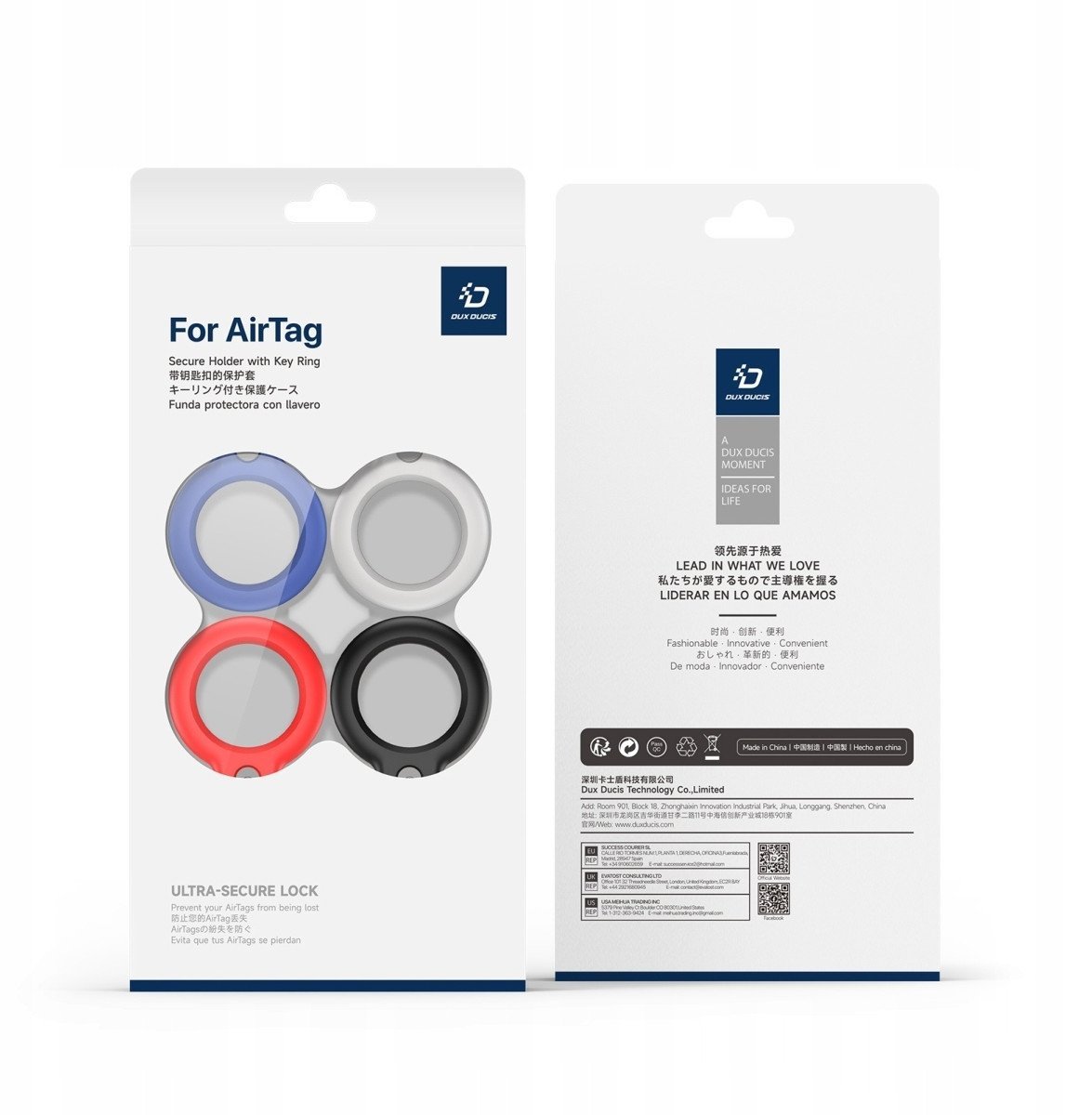 Држач за клучеви Dux Ducis за Apple AirTag, сет од 4 парчиња, TPU силикон, повеќебоен