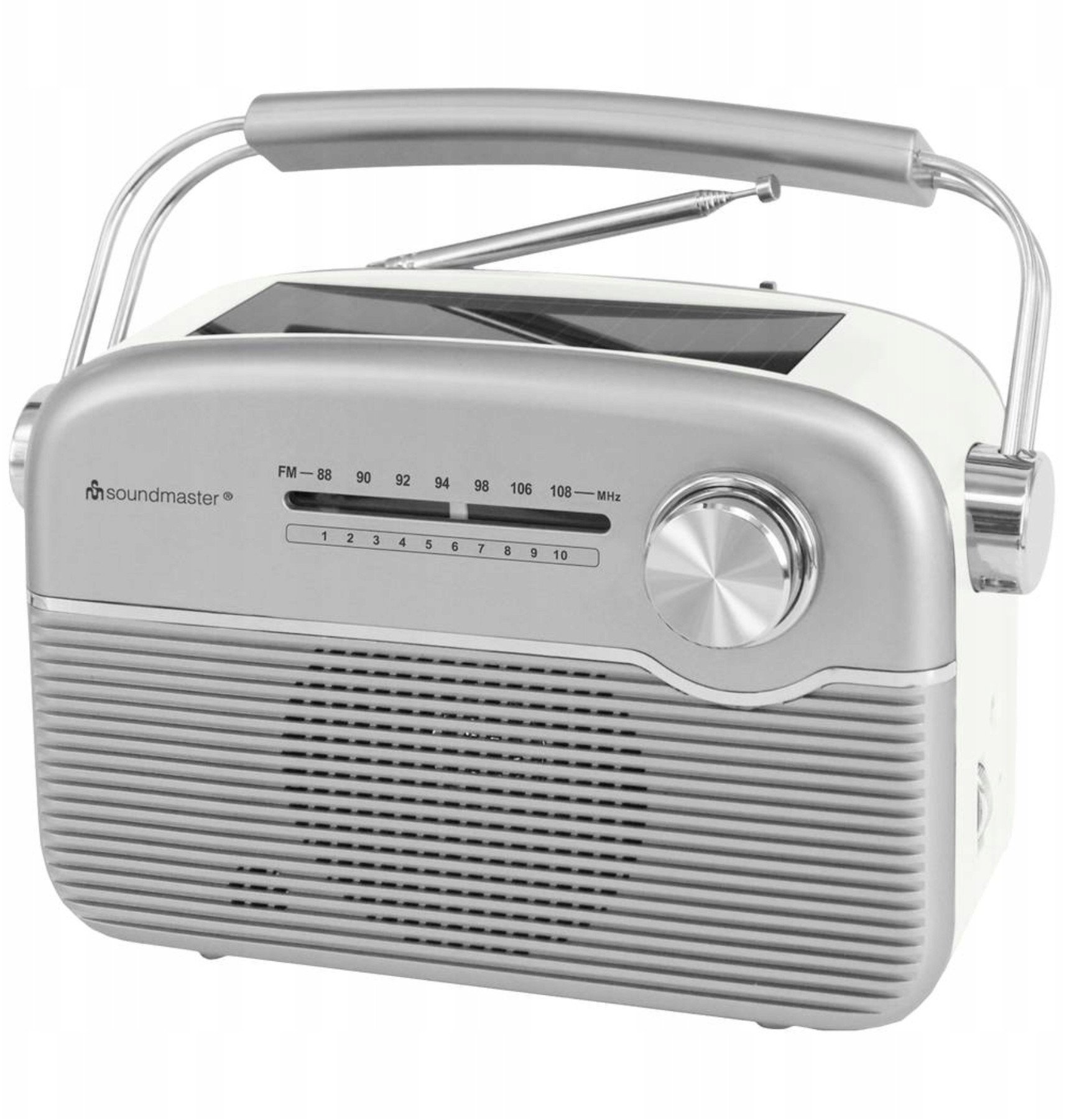 Radio portative Soundmaster TR480SI, FM, panel diellor, argjendtë